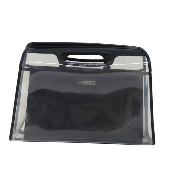 GUCCI Hand Bag Vinyl Leather Clear Black Silver 000 2058 0548 5 Auth 90596 - Picture 13 of 16